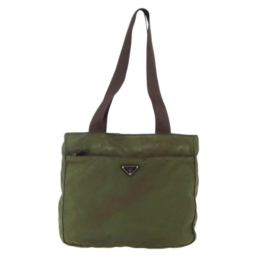 PRADA Tote Bag Nylon Khaki Silver Auth - Picture 2 of 15